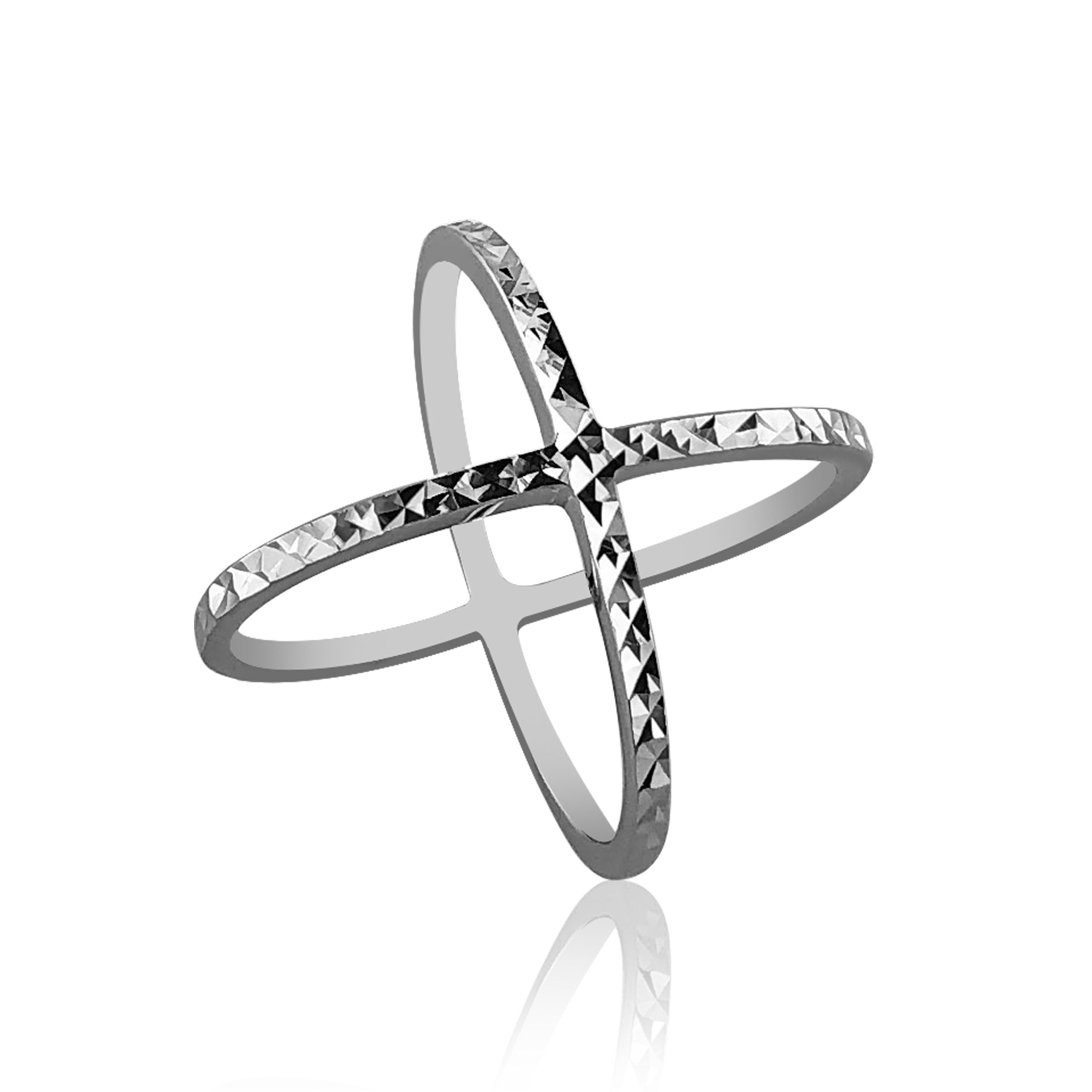 Diamond Criss Cross Ring in 14Kt White Gold - Morgan's Treasure